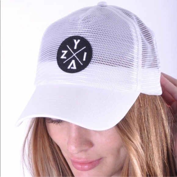 Zyia Active Mesh Baseball Cap White Adjustable Snap Back Trucker Hat NWT - Picture 1 of 10